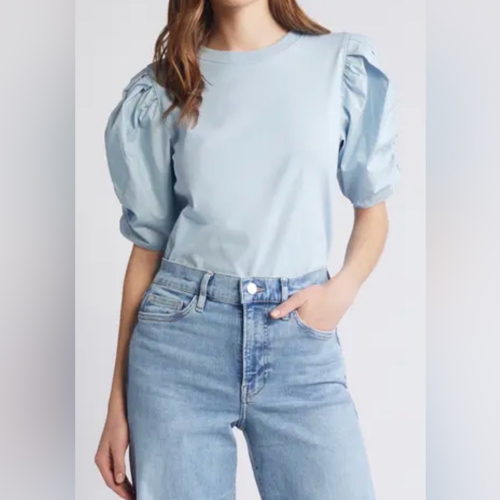 FRAME Ruched Sleeve Organic Cotton T-Shirt
